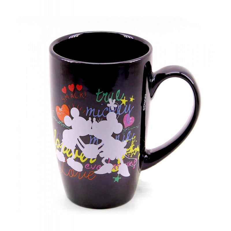 Taza Larga Negra Mickey y Minnie Valentine