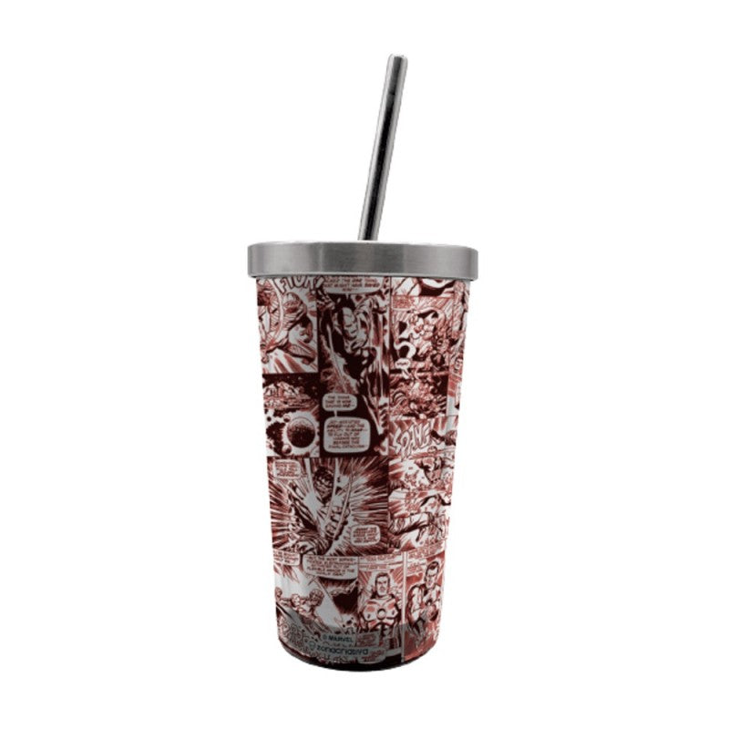 Vaso con Pajita Marvel HQ 450mL