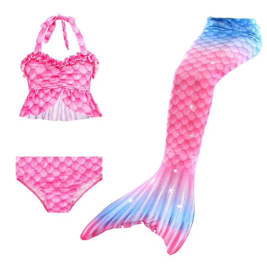 Bikini Children's Swimwear Pink Mermaid with Tail Cosplay