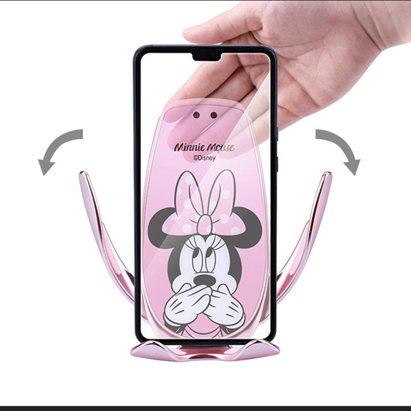 Suporte e Carregador Celular Inteligente Veicular Sem Fio Mickey Minnie Disney