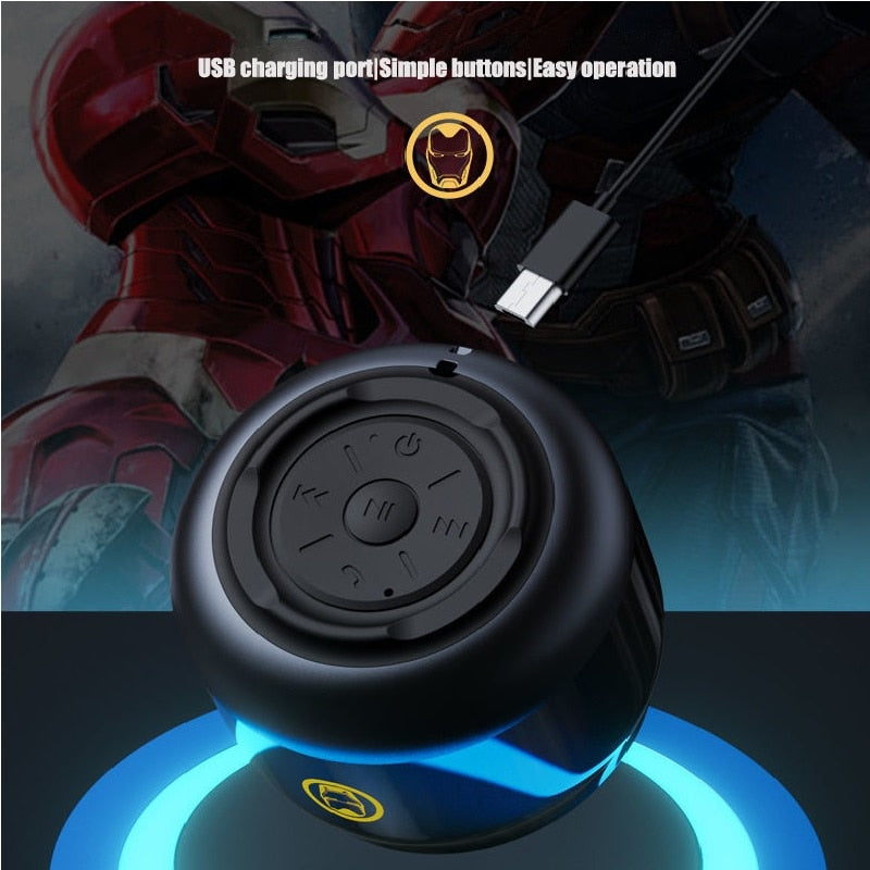 Mini Speaker Bluetooth Homem Aranha, Pantera Negra e Homem de Ferro Marvel
