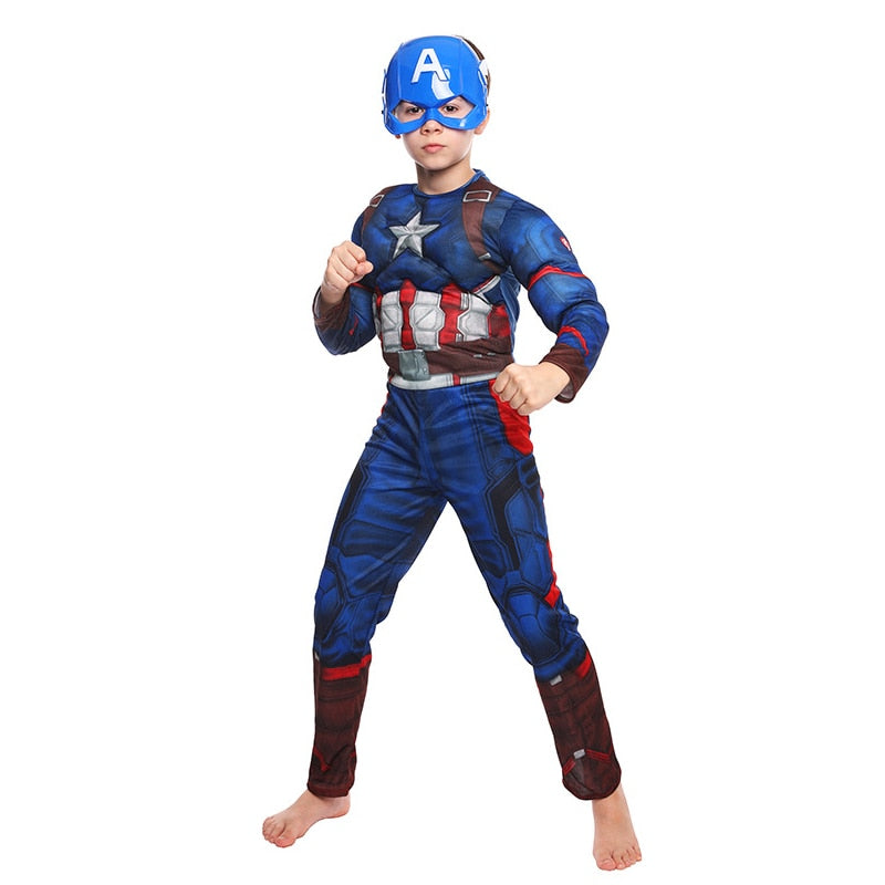 Fantasia Capitão América Infantil 3D Muscle Cosplay