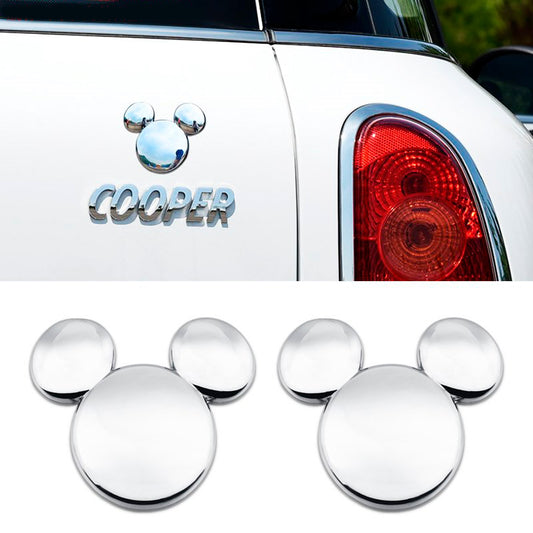 Sticker Car Mickey Ears Metal 3D Silver Decorative