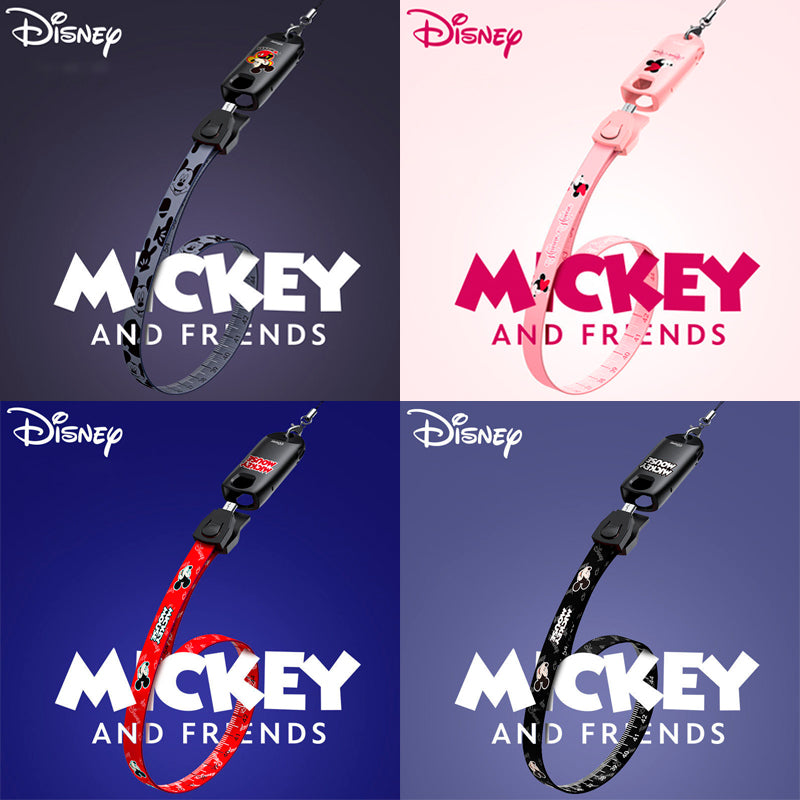 Lanyard, Cable de Datos y Carga Rápida USB 3 en 1 Mickey y Minnie Disney