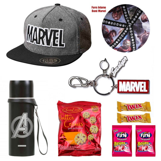 Cesta na Caixa Marvel c/ Boné Cinza - P