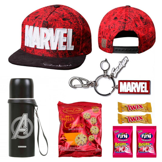 Cesta na Caixa Marvel c/ Boné Vermelho - P