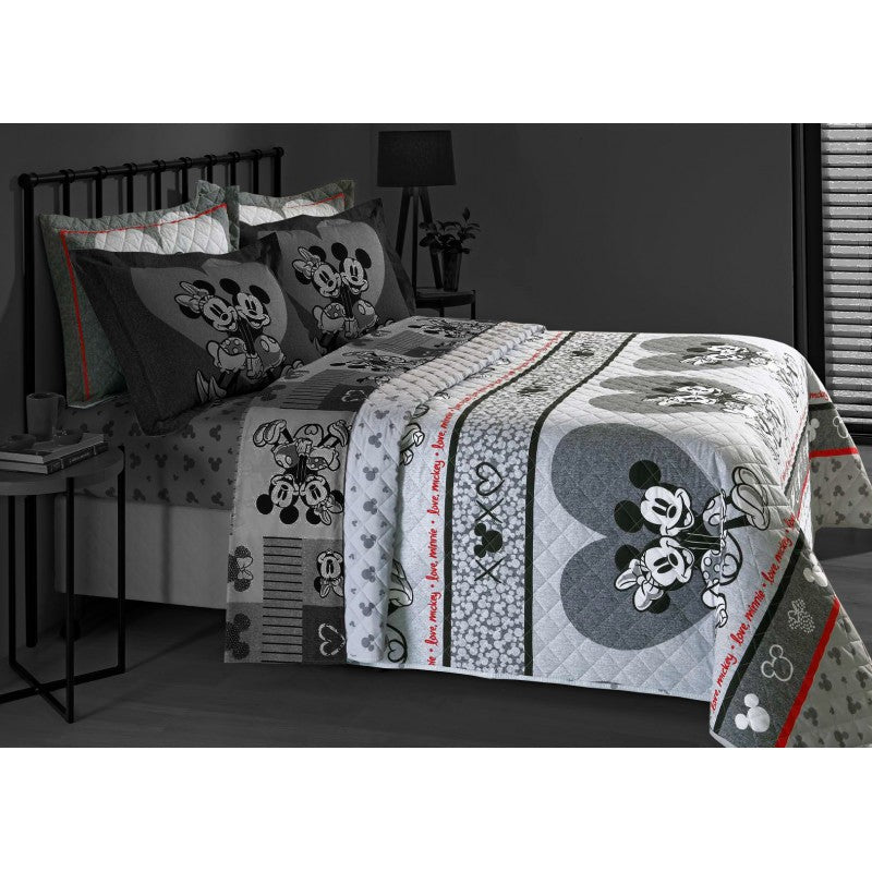 Double-sided Mickey and Minnie Valentine's Standard Double Bedspread - 3 Pieces