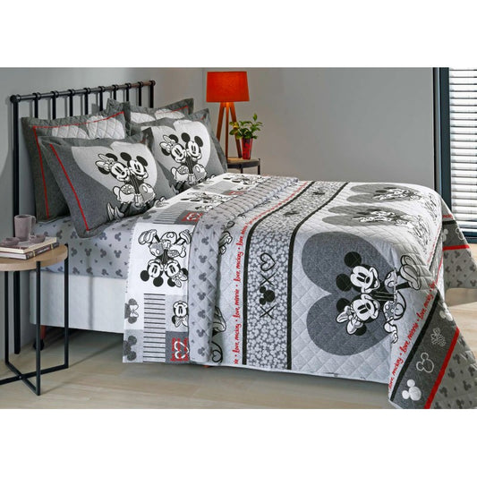 Single Double Face Mickey and Minnie Valentine Bedspread - 2 Pieces