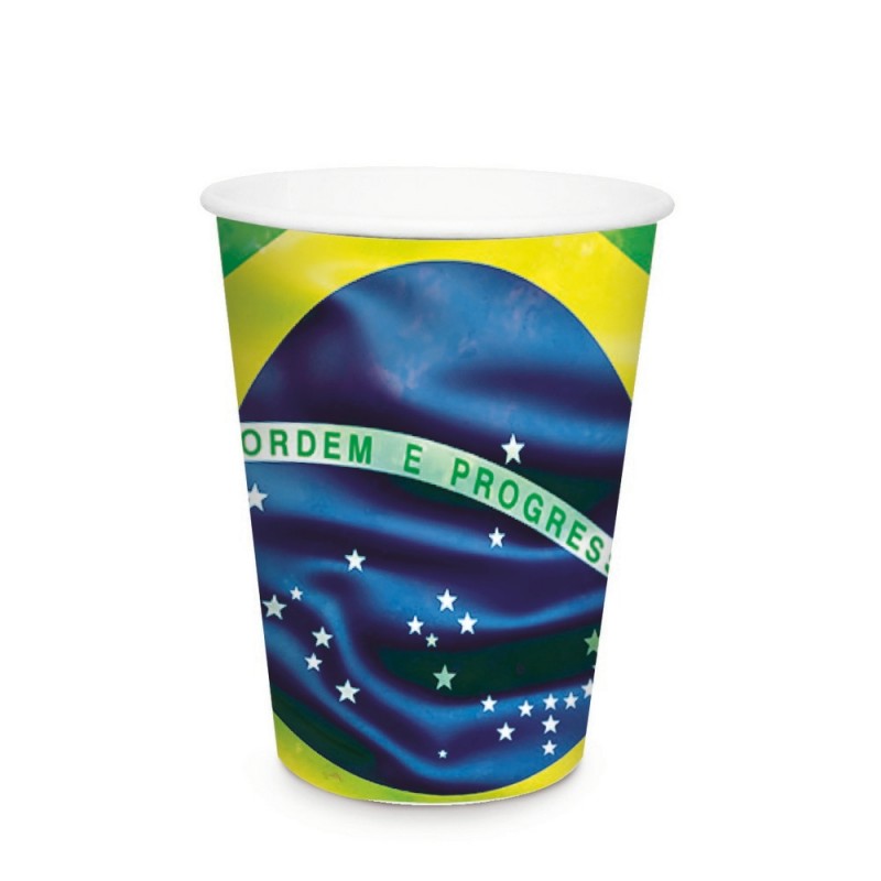 Vaso Cartón Bandera Brasil 240ml - 8 unidades