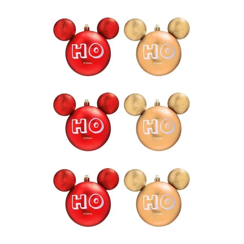 Enfeites de Natal Disney Bola HoHo Mickey - Pack com 6 Bolas 6cm