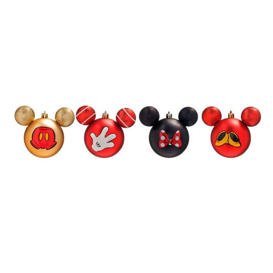 Disney Christmas Ornaments Ball Mickey and Minnie Icons - Pack of 4 Balls 8cm