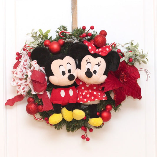 Guirlanda de Natal Mickey e Minnie Poás 30cm com Pelúcia 26cm