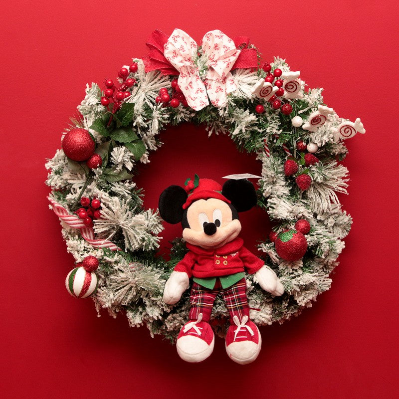 Mickey Mouse Candy Corona de Navidad 55 cm con Tartán Felpa 30 cm