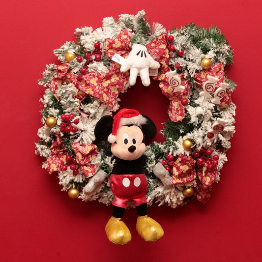 Mickey Mouse Classic Corona de Navidad 55 cm con Peluche 30 cm