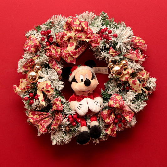 Corona de Navidad victoriana de Mickey Mouse 55 cm con peluche Mickey Noel 30 cm