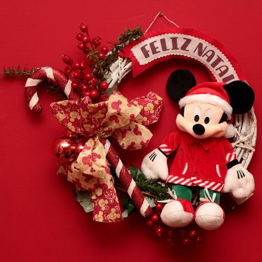 Guirlanda de Natal Mickey com Pelúcia Rústica com Ramos Disney