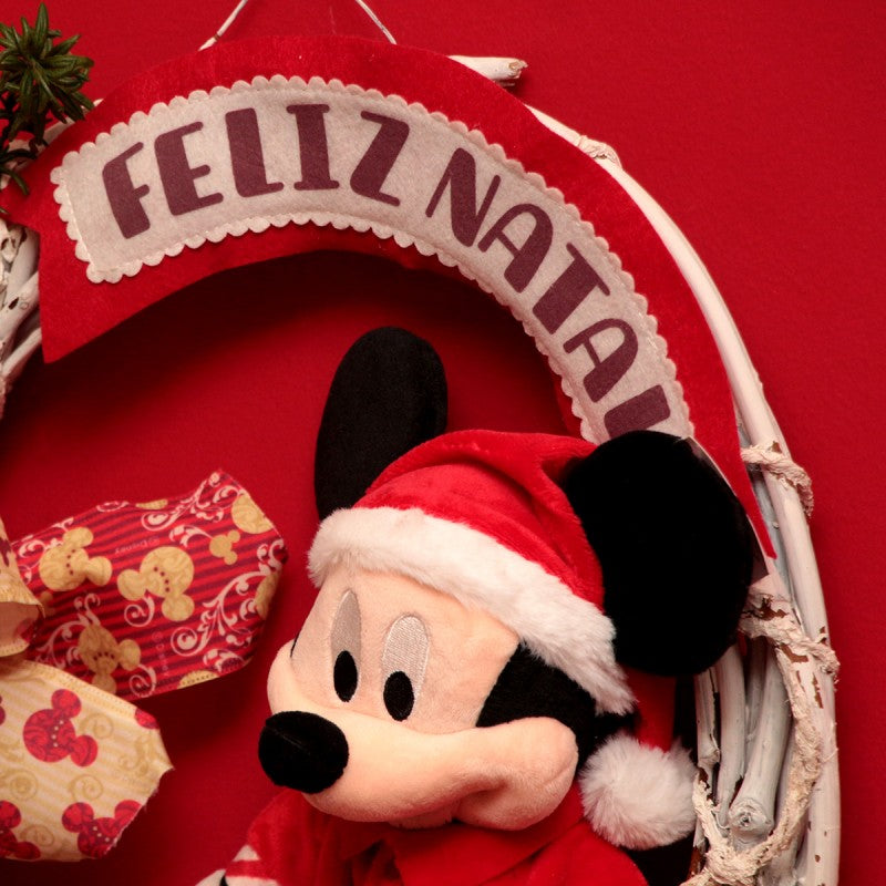 Guirlanda de Natal Mickey com Pelúcia Rústica com Ramos Disney