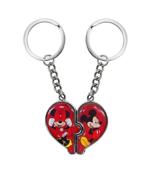 Mickey and Minnie Disney Heart Metal Keychain