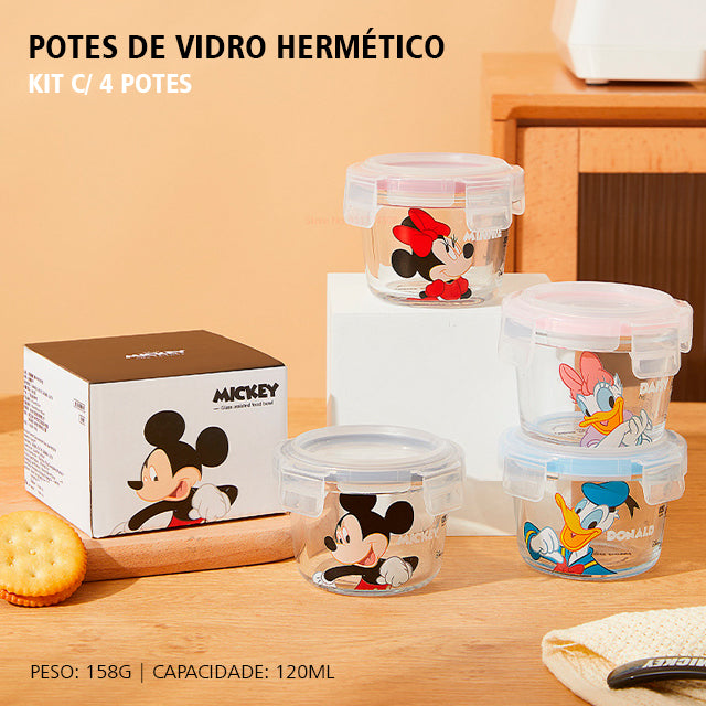 Potes de Vidro Hermético Mickey e Amigos Disney