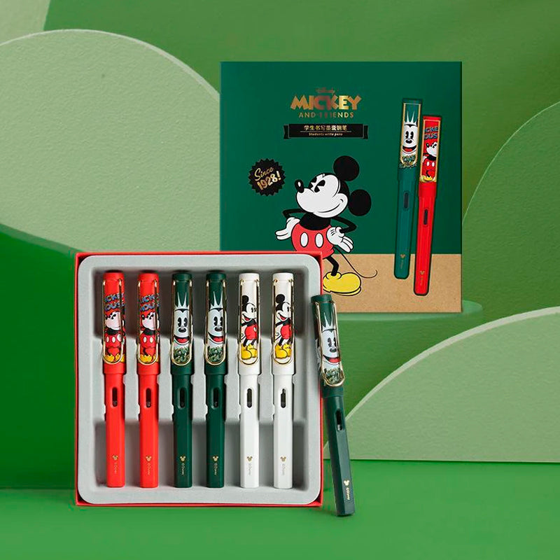 Kit 6 Canetas Tinteiro Pena Mickey Luxury Disney