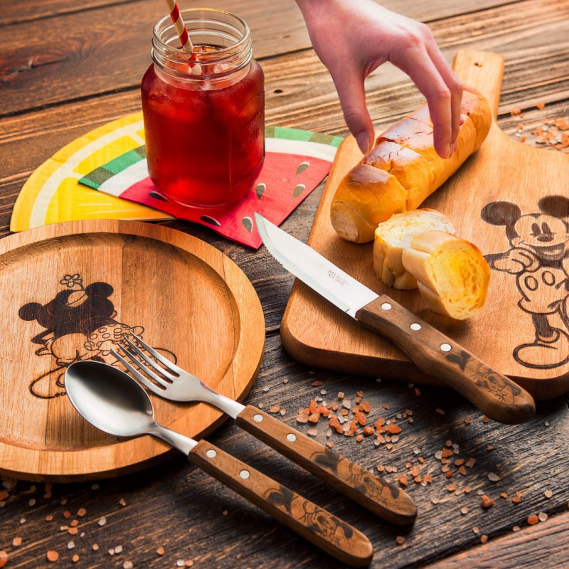 Mickey and Minnie Barbecue Kit - 8" Fish Knife + Carving Fork with Wooden Handle