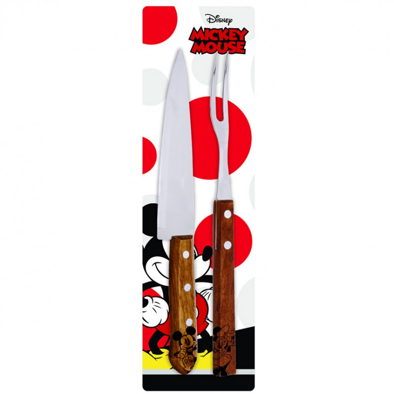 Kit Churrasco Mickey e Minnie - Faca Peixeira 8" + Garfo Trinchante com Cabo de Madeira
