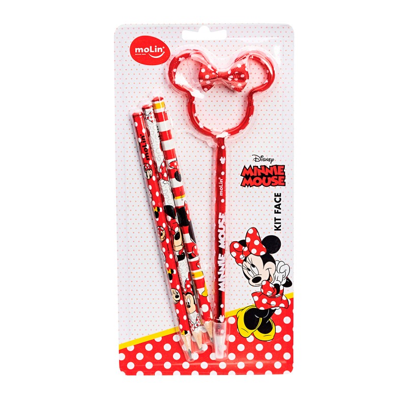Minnie Mouse Classic Face School Kit con 1 Bolígrafo y 3 Lápices HB