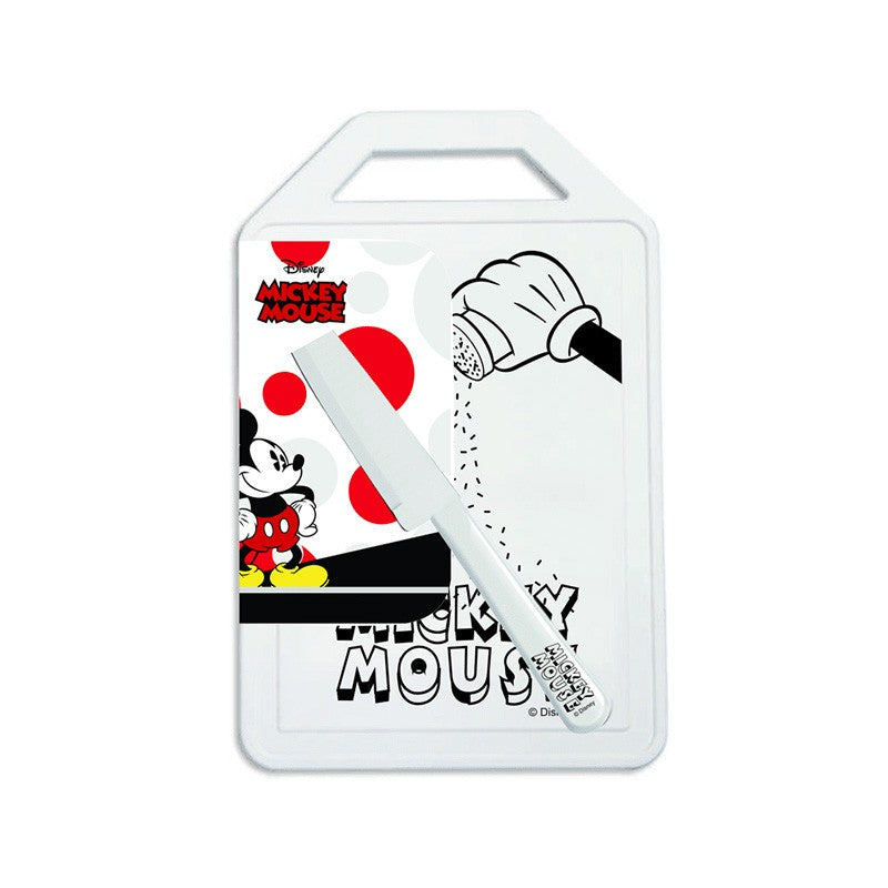 Kit Tabla de Cortar Multiusos + Cuchillo Cocina Mickey Mouse Disney Blanco y Negro