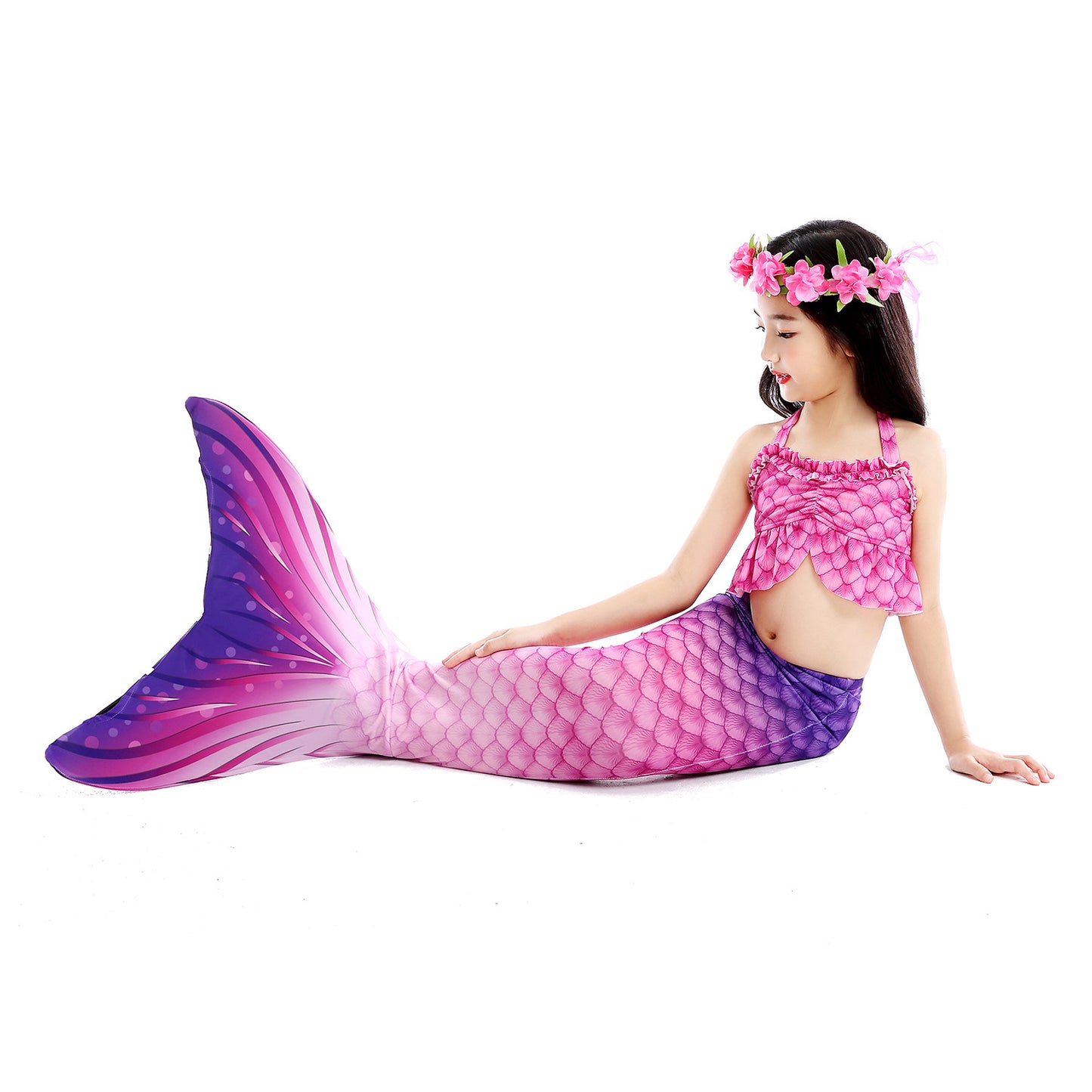 Biquíni Roupa de Banho Infantil Roxo Sereia com Cauda Cosplay