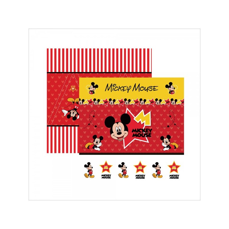 Papel Scrapbook Doble Cara Mickey Mouse 1 Paisaje y Banderas
