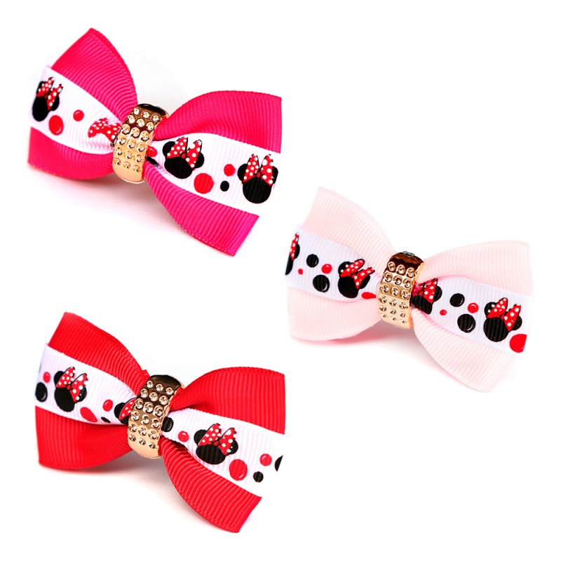 Presilha de Cabelo Infantil Bico de Pato Minnie Laço com Strass