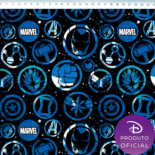 Tecido Tricoline Avengers Icons Black