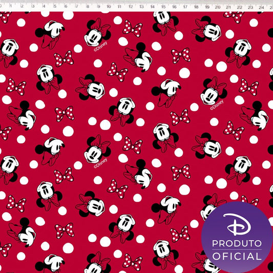 Red Minnie Tricoline fabric with polka dots