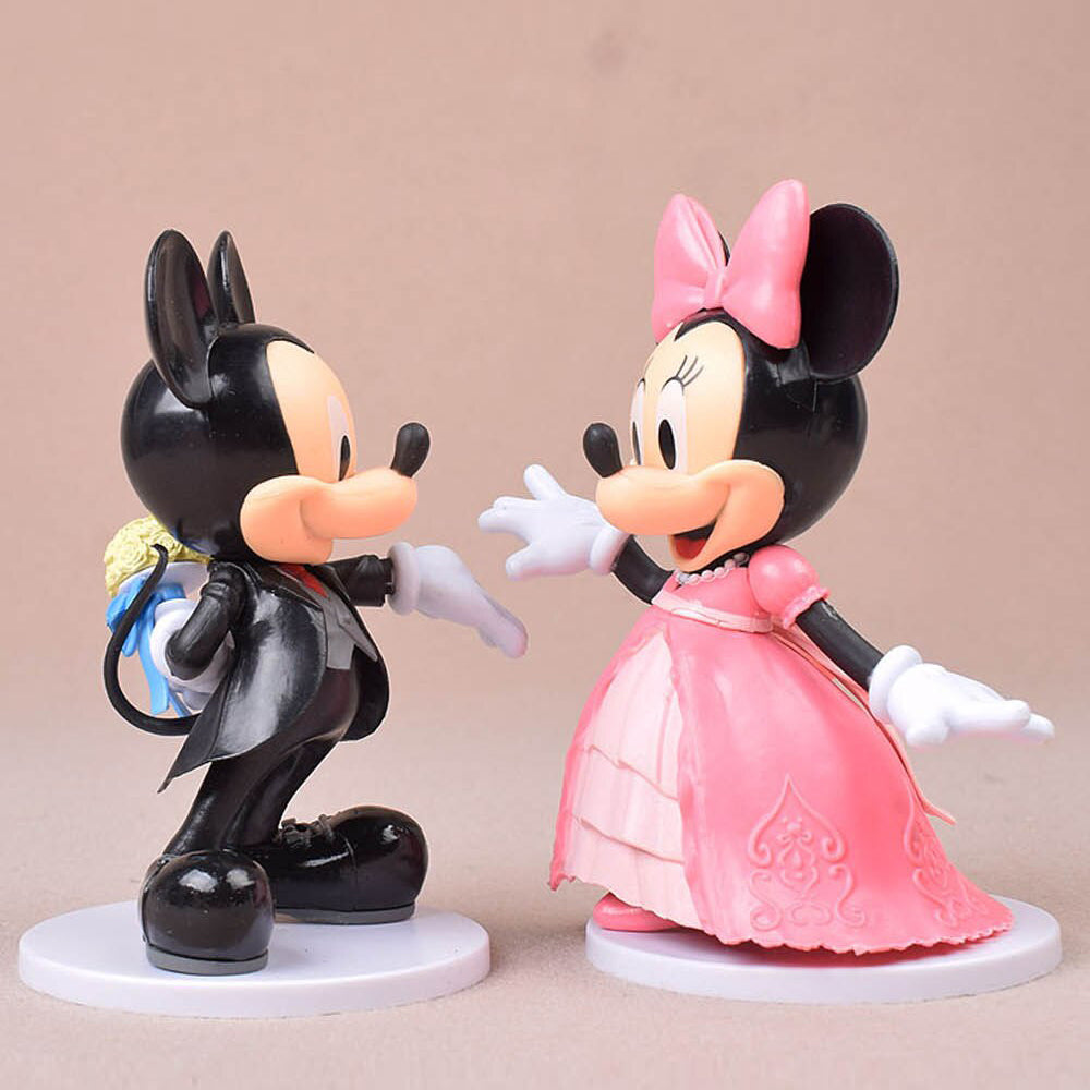 Topo de Bolo Mickey e Minnie Noivos Preto e Rosa Casamento Disney